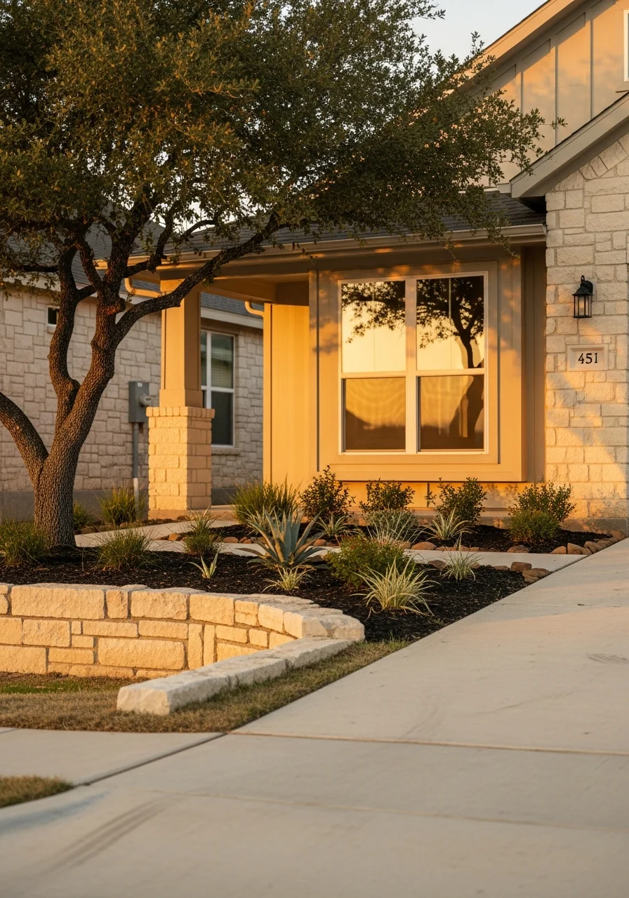 Bee Cave residential street showing newer construction and neighborhood development.
