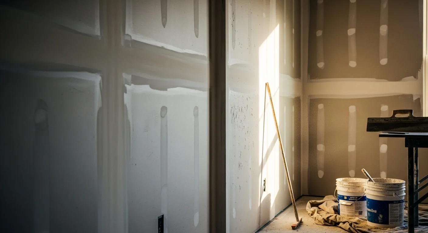 A freshly finished interior wall in a West Lake home showing smooth, seam-free drywall ready for paint. Close view highlights even surface texture with no visible joint lines or tool marks.